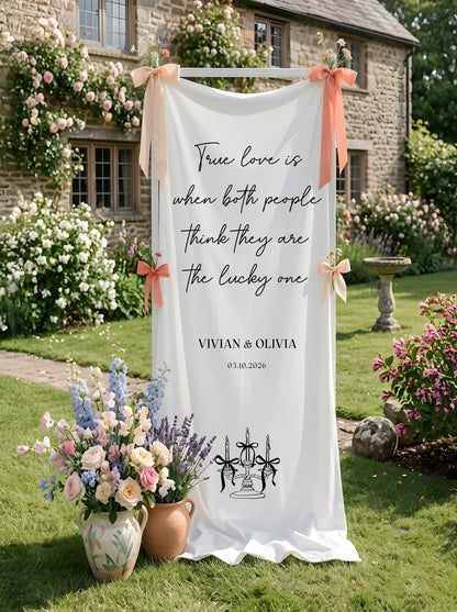 Romantic Wedding Banner Tapestry Personalized Custom Name Linen Ceremony Backdrop Decor