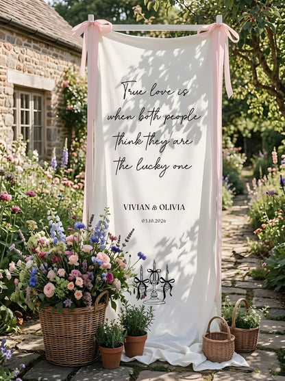 Romantic Wedding Banner Tapestry Personalized Custom Name Linen Ceremony Backdrop Decor