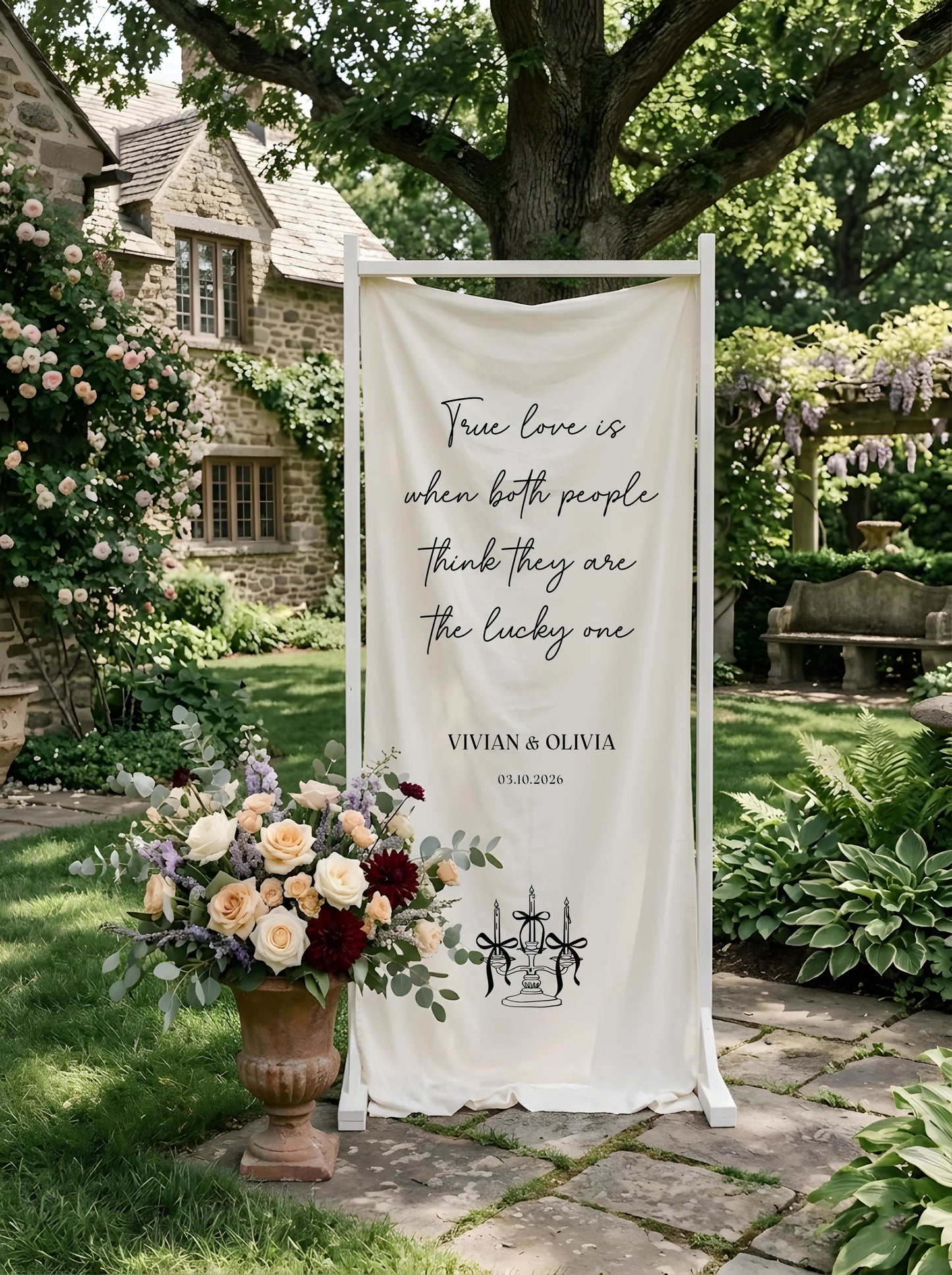 Romantic Wedding Banner Tapestry Personalized Custom Name Linen Ceremony Backdrop Decor