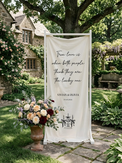 Romantic Wedding Banner Tapestry Personalized Custom Name Linen Ceremony Backdrop Decor