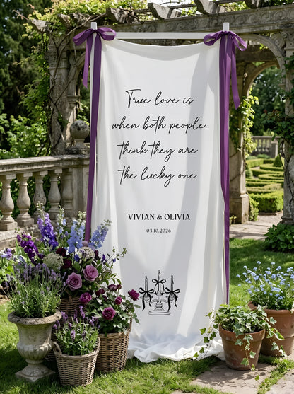 Romantic Wedding Banner Tapestry Personalized Custom Name Linen Ceremony Backdrop Decor