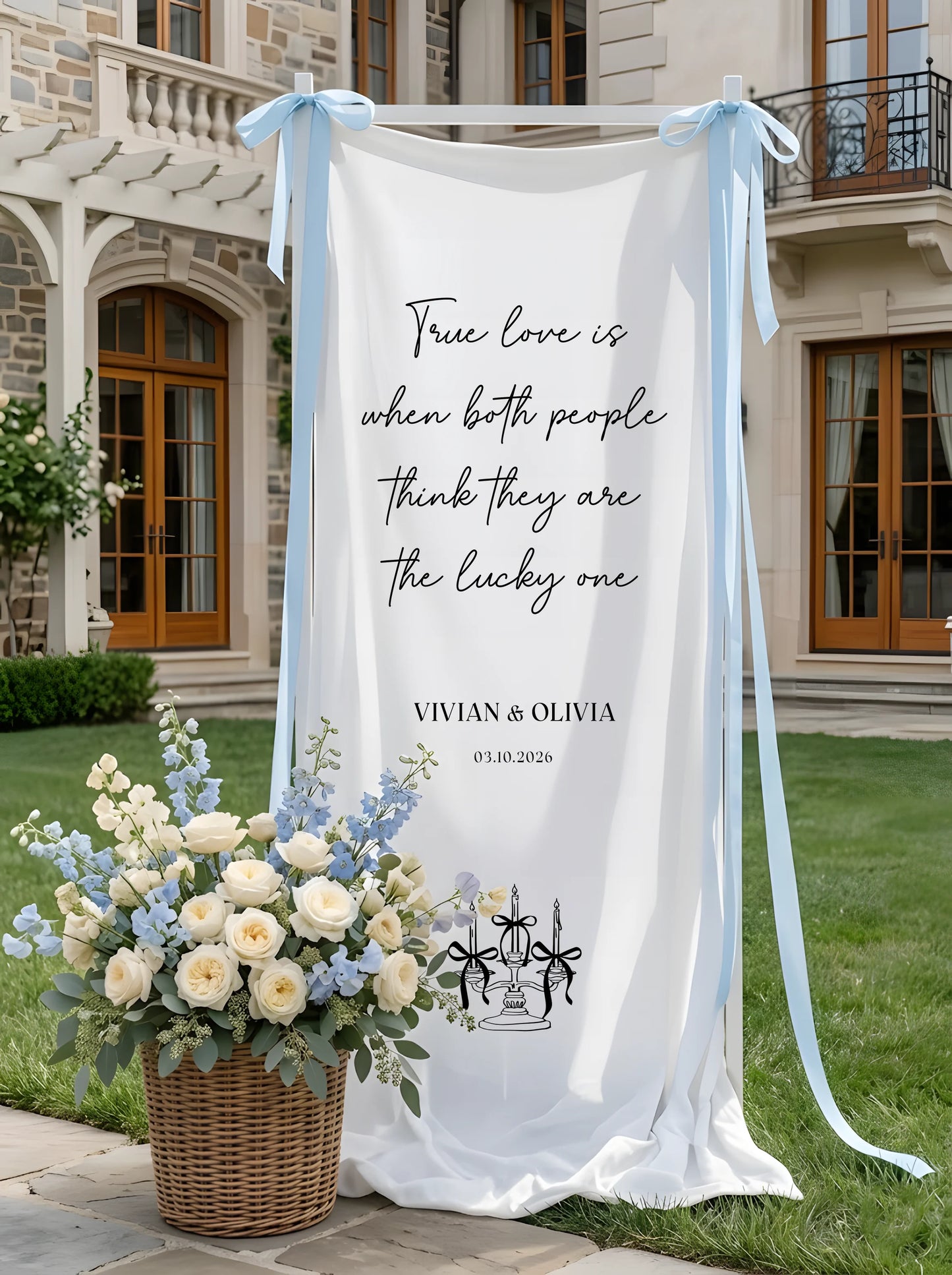 Romantic Wedding Banner Tapestry Personalized Custom Name Linen Ceremony Backdrop Decor