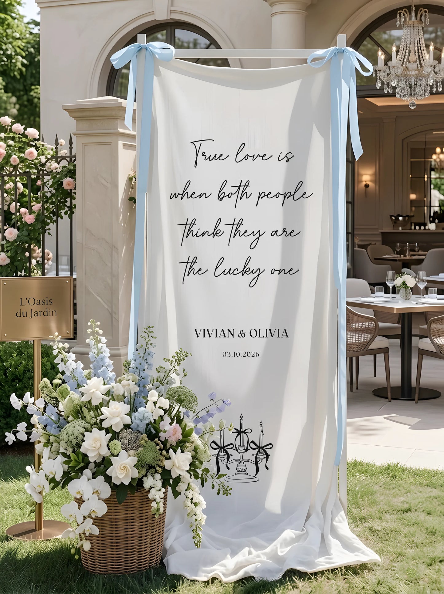 Romantic Wedding Banner Tapestry Personalized Custom Name Linen Ceremony Backdrop Decor