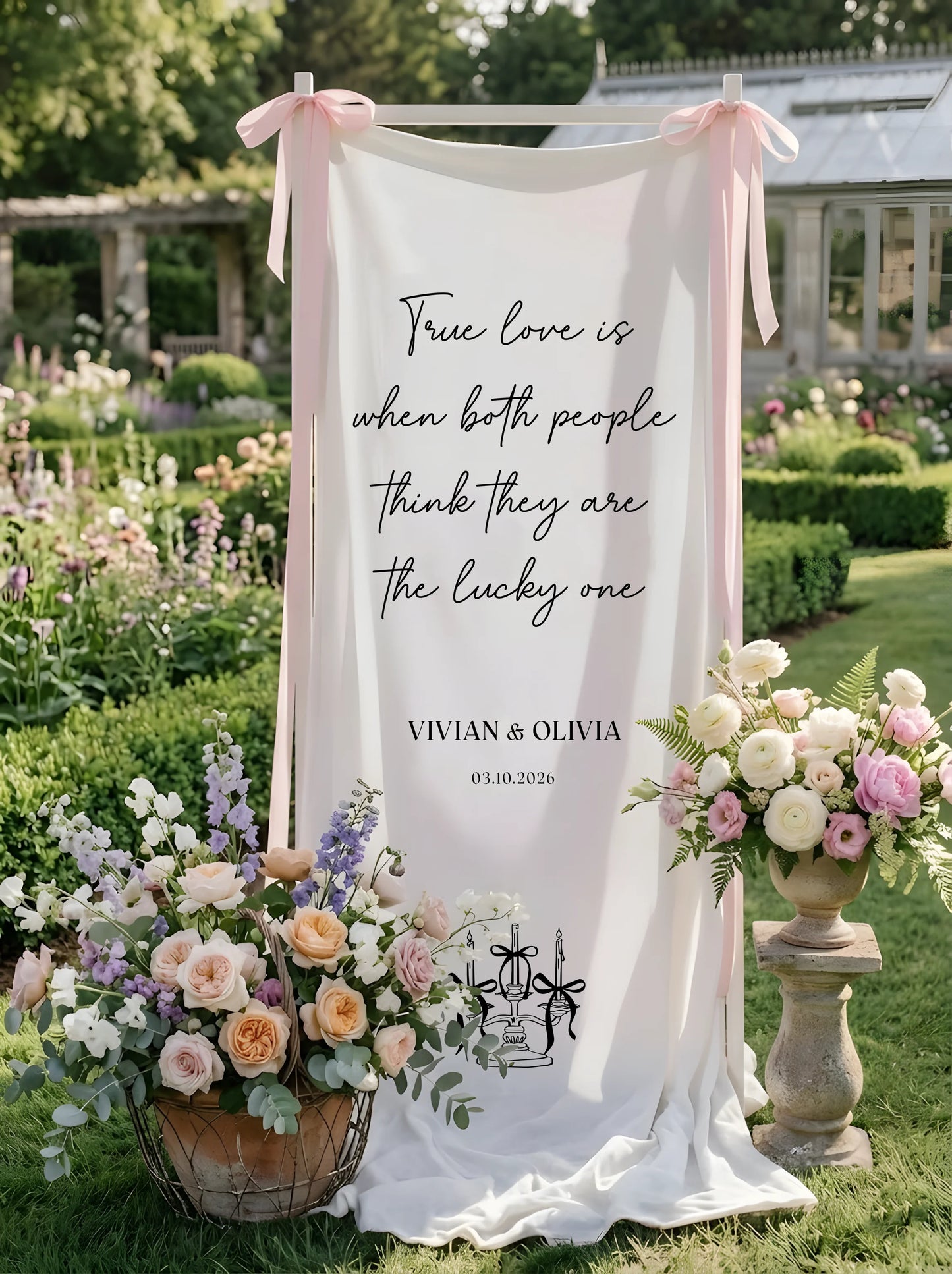 Romantic Wedding Banner Tapestry Personalized Custom Name Linen Ceremony Backdrop Decor
