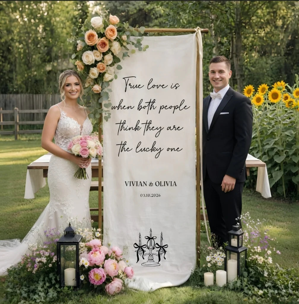 Romantic Wedding Banner Tapestry Personalized Custom Name Linen Ceremony Backdrop Decor