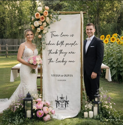 Romantic Wedding Banner Tapestry Personalized Custom Name Linen Ceremony Backdrop Decor