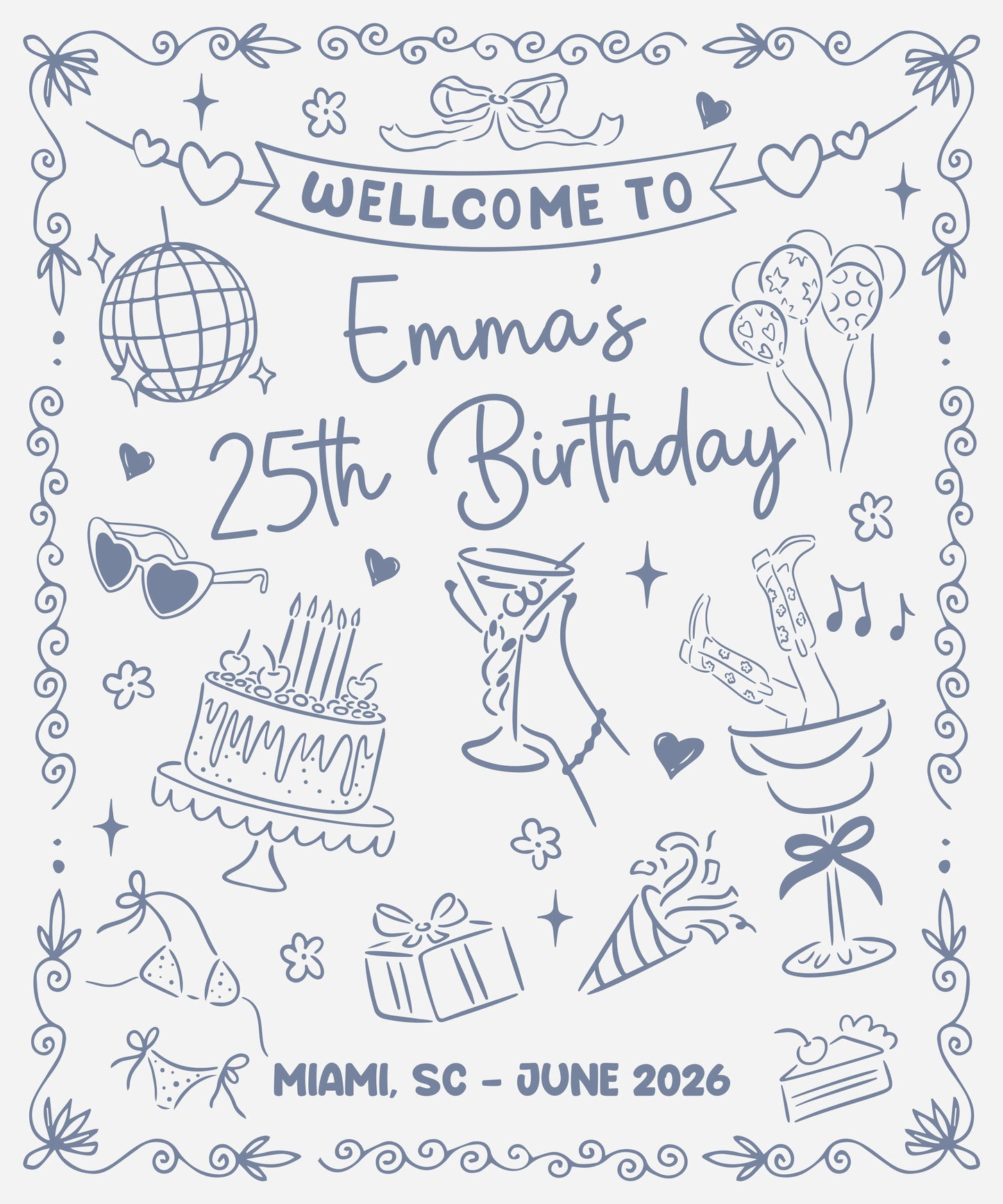 25th Birthday Banner Personalized Birthday Party Backdrop Custom Name Birthday Celebration Banner