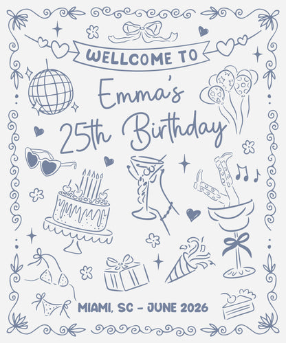25th Birthday Banner Personalized Birthday Party Backdrop Custom Name Birthday Celebration Banner