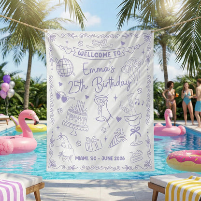 25th Birthday Banner Personalized Birthday Party Backdrop Custom Name Birthday Celebration Banner