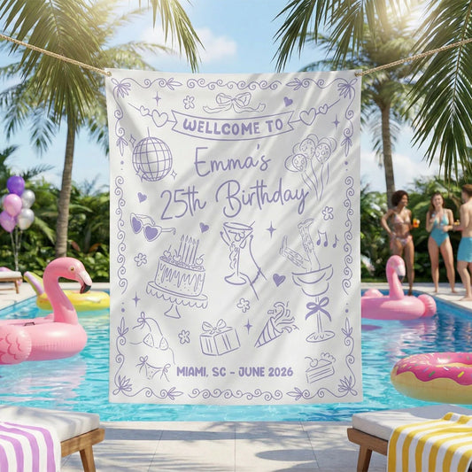 25th Birthday Banner Personalized Birthday Party Backdrop Custom Name Birthday Celebration Banner