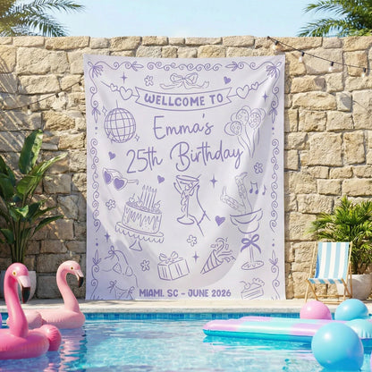 25th Birthday Banner Personalized Birthday Party Backdrop Custom Name Birthday Celebration Banner