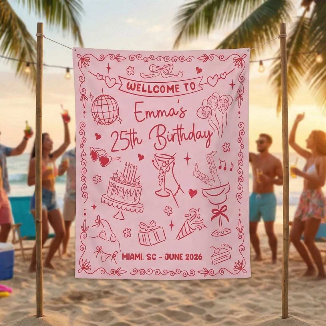 25th Birthday Banner Personalized Birthday Party Backdrop Custom Name Birthday Celebration Banner