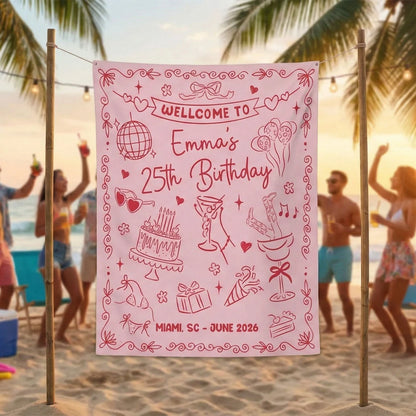 25th Birthday Banner Personalized Birthday Party Backdrop Custom Name Birthday Celebration Banner