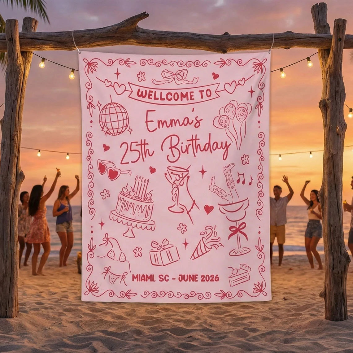 25th Birthday Banner Personalized Birthday Party Backdrop Custom Name Birthday Celebration Banner