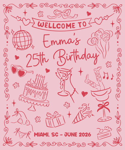 25th Birthday Banner Personalized Birthday Party Backdrop Custom Name Birthday Celebration Banner