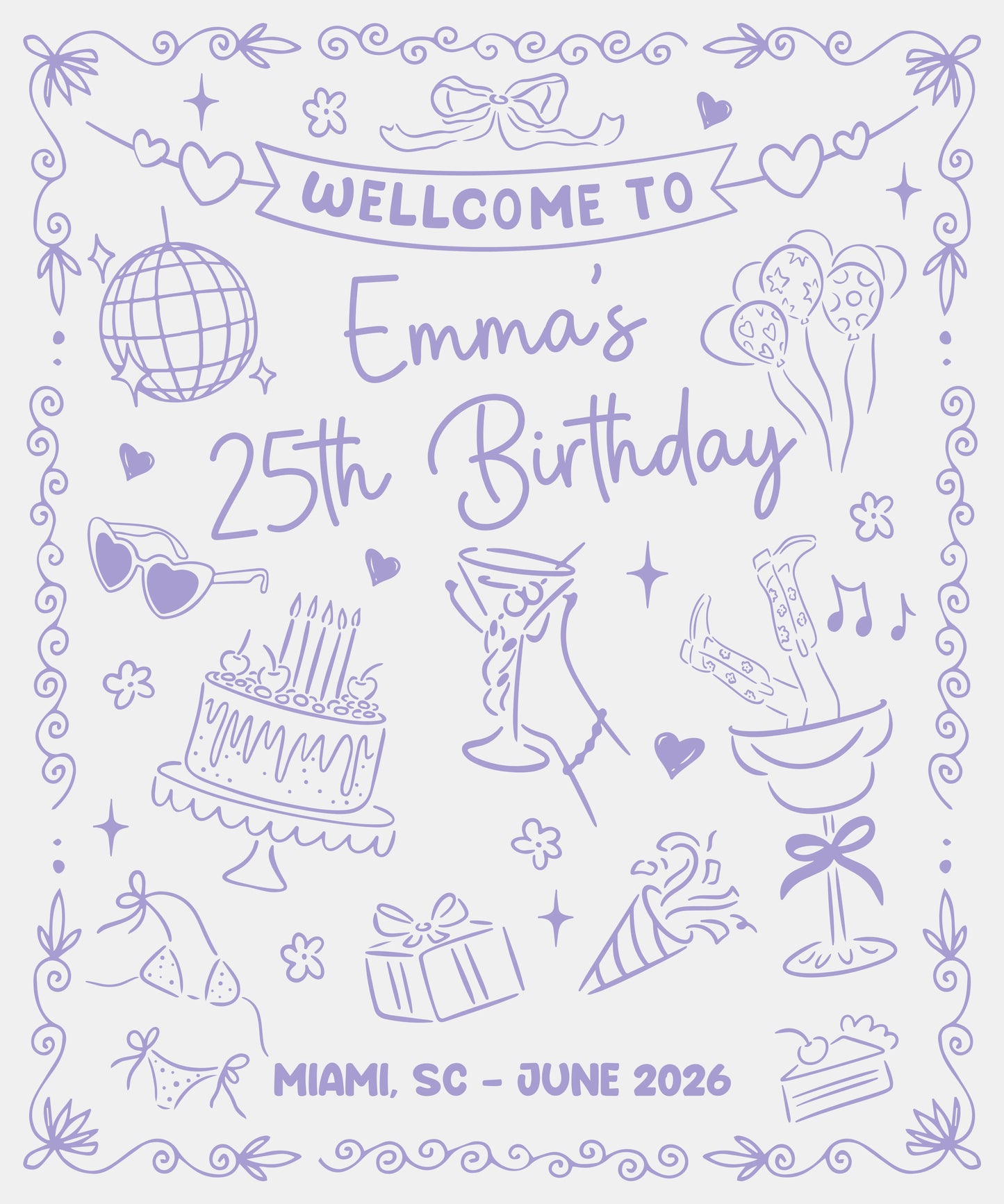 25th Birthday Banner Personalized Birthday Party Backdrop Custom Name Birthday Celebration Banner