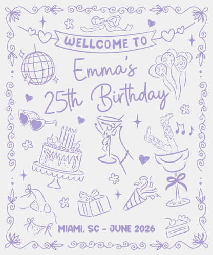25th Birthday Banner Personalized Birthday Party Backdrop Custom Name Birthday Celebration Banner