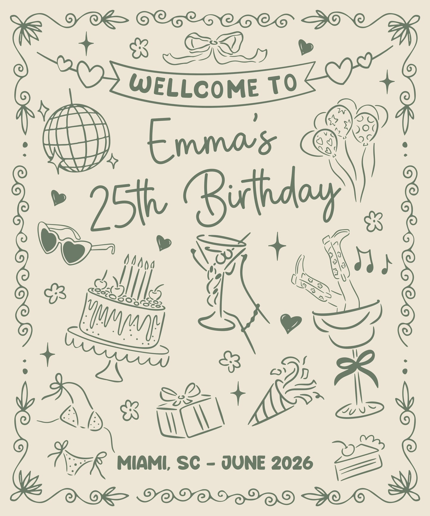 25th Birthday Banner Personalized Birthday Party Backdrop Custom Name Birthday Celebration Banner