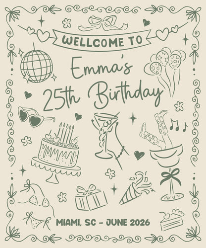 25th Birthday Banner Personalized Birthday Party Backdrop Custom Name Birthday Celebration Banner