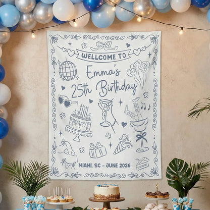 25th Birthday Banner Personalized Birthday Party Backdrop Custom Name Birthday Celebration Banner