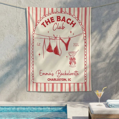 Beach Club Bachelorette Banner Personalized Coastal Bachelorette Party Backdrop Custom Name Bridal Party Banner
