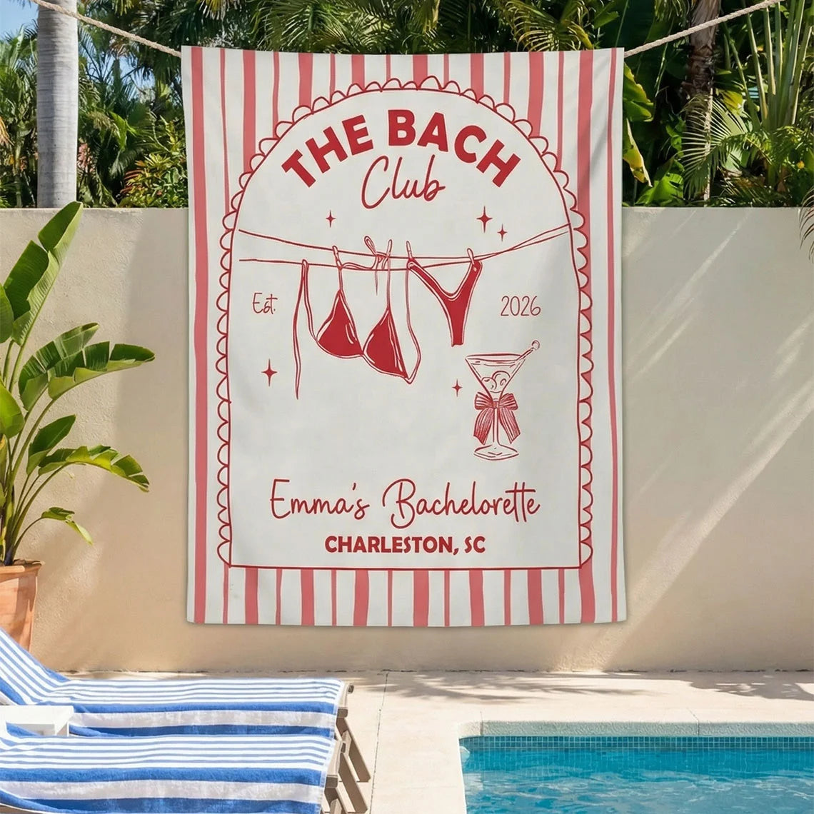 Beach Club Bachelorette Banner Personalized Coastal Bachelorette Party Backdrop Custom Name Bridal Party Banner