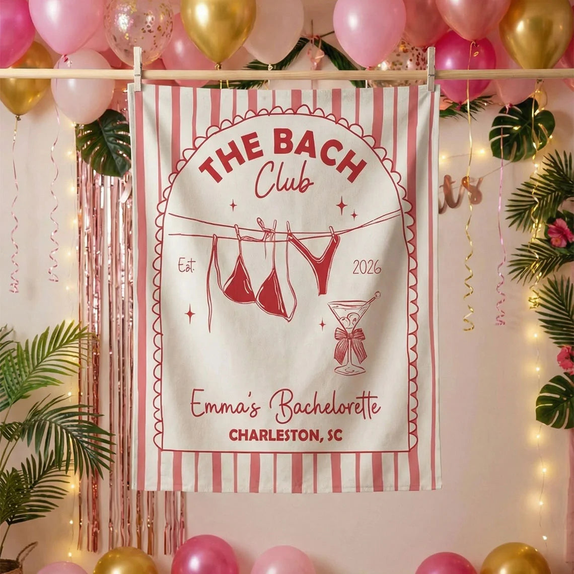 Beach Club Bachelorette Banner Personalized Coastal Bachelorette Party Backdrop Custom Name Bridal Party Banner