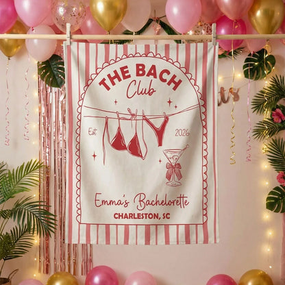 Beach Club Bachelorette Banner Personalized Coastal Bachelorette Party Backdrop Custom Name Bridal Party Banner