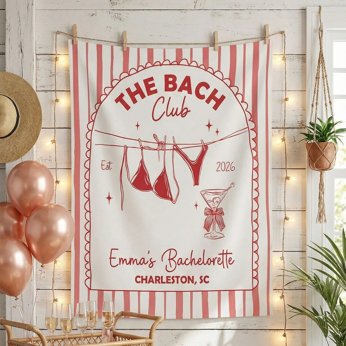 Beach Club Bachelorette Banner Personalized Coastal Bachelorette Party Backdrop Custom Name Bridal Party Banner