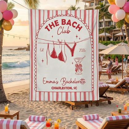 Beach Club Bachelorette Banner Personalized Coastal Bachelorette Party Backdrop Custom Name Bridal Party Banner