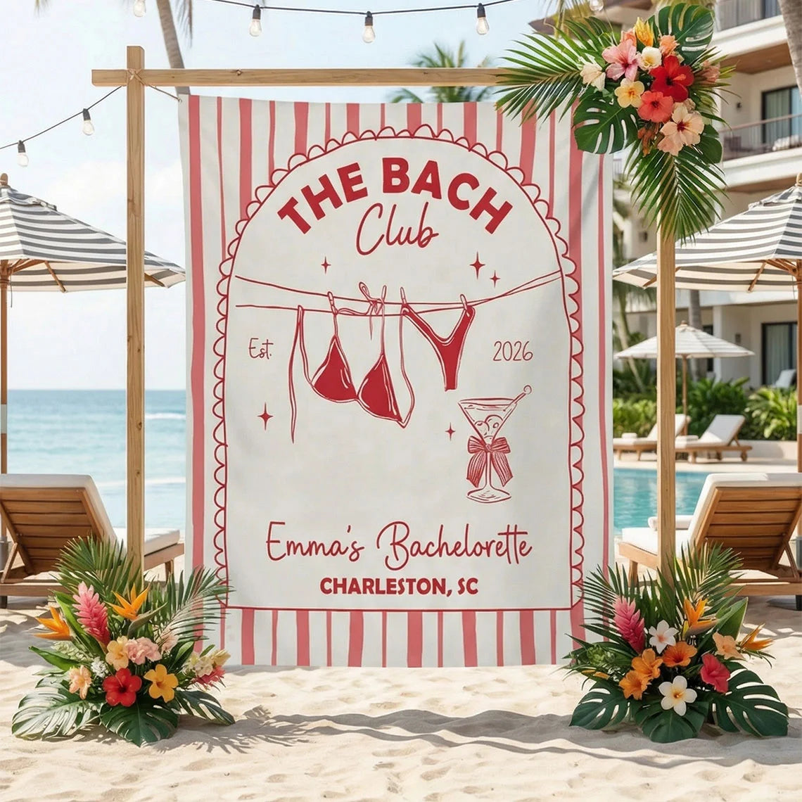Beach Club Bachelorette Banner Personalized Coastal Bachelorette Party Backdrop Custom Name Bridal Party Banner