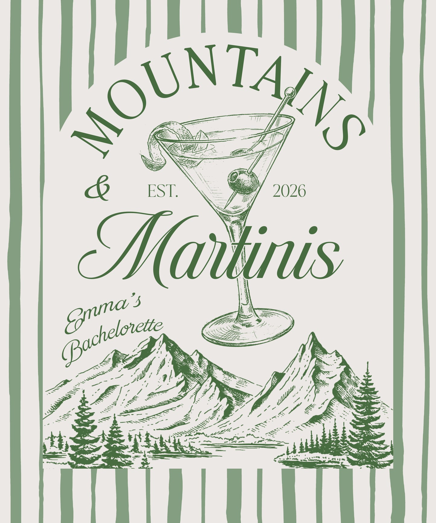 Mountains and Martinis Bachelorette Banner Personalized Mountain Bachelorette Party Backdrop Custom Name Banner