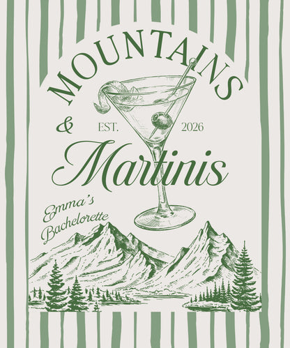 Mountains and Martinis Bachelorette Banner Personalized Mountain Bachelorette Party Backdrop Custom Name Banner