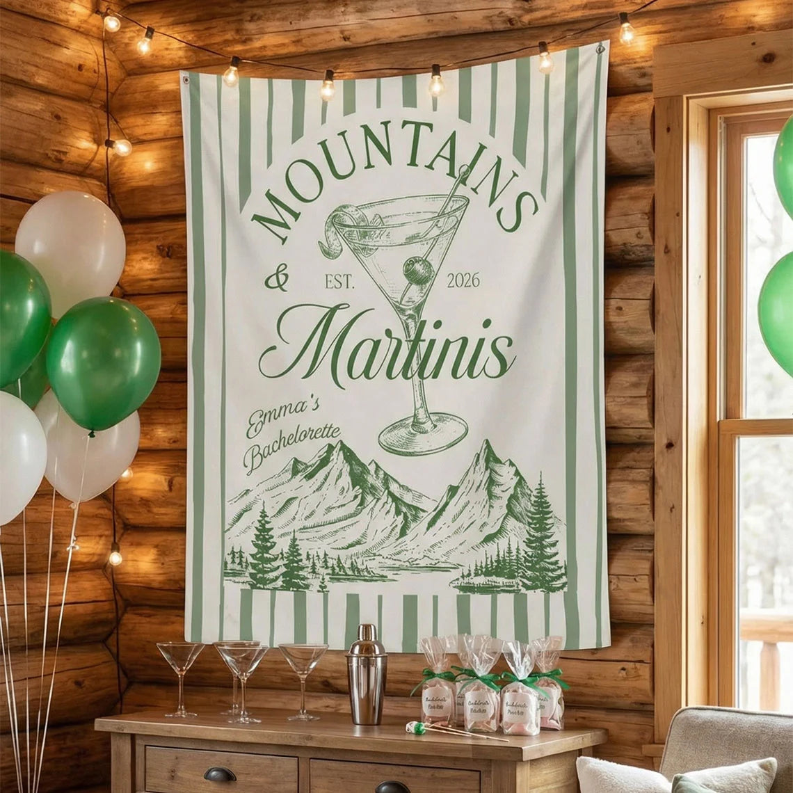 Mountains and Martinis Bachelorette Banner Personalized Mountain Bachelorette Party Backdrop Custom Name Banner