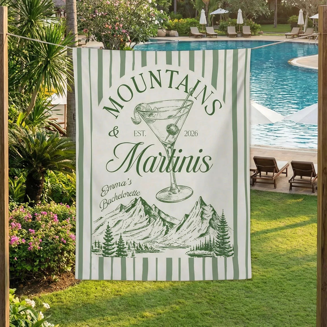 Mountains and Martinis Bachelorette Banner Personalized Mountain Bachelorette Party Backdrop Custom Name Banner