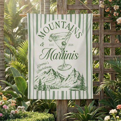 Mountains and Martinis Bachelorette Banner Personalized Mountain Bachelorette Party Backdrop Custom Name Banner