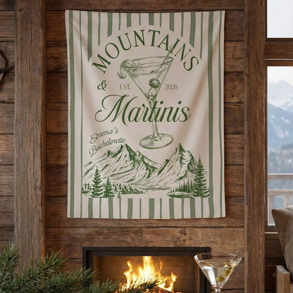 Mountains and Martinis Bachelorette Banner Personalized Mountain Bachelorette Party Backdrop Custom Name Banner