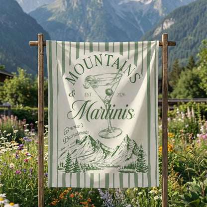 Mountains and Martinis Bachelorette Banner Personalized Mountain Bachelorette Party Backdrop Custom Name Banner