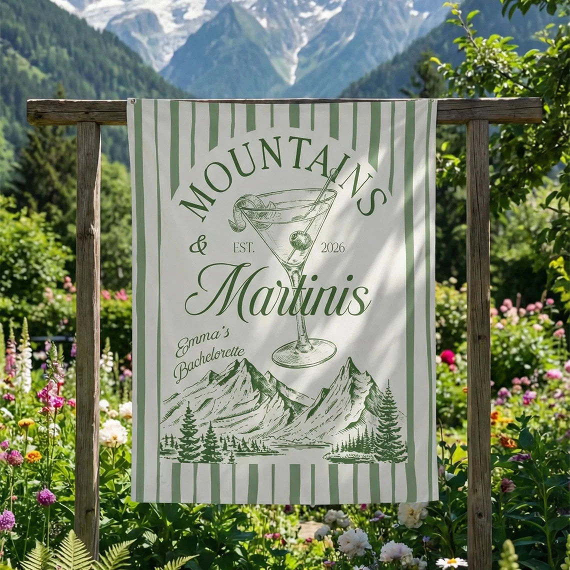 Mountains and Martinis Bachelorette Banner Personalized Mountain Bachelorette Party Backdrop Custom Name Banner