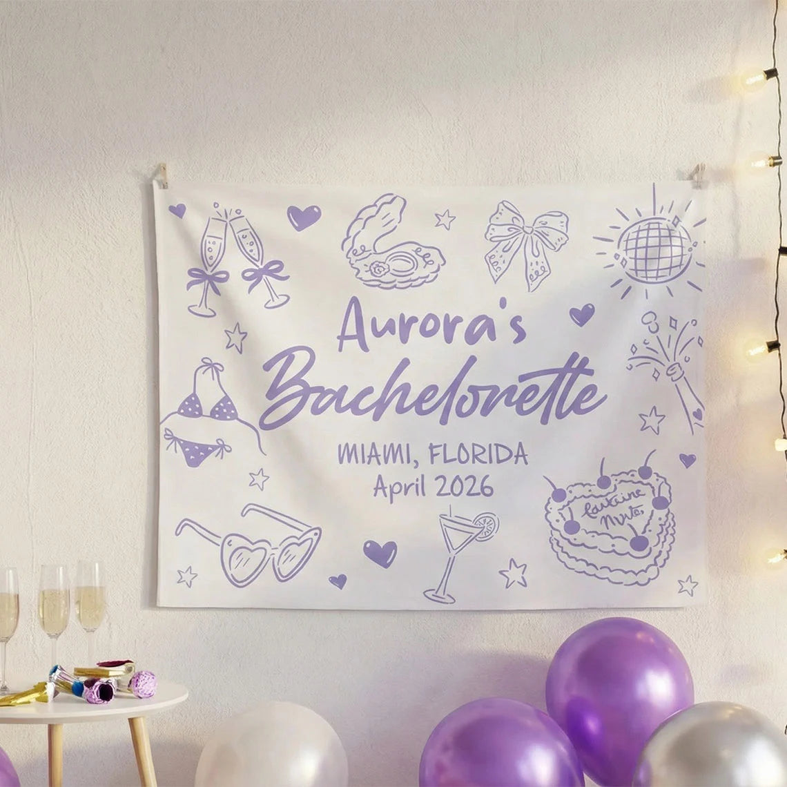Bachelorette Party Banner Personalized Custom Name Bachelorette Backdrop Bridal Party Celebration Banner