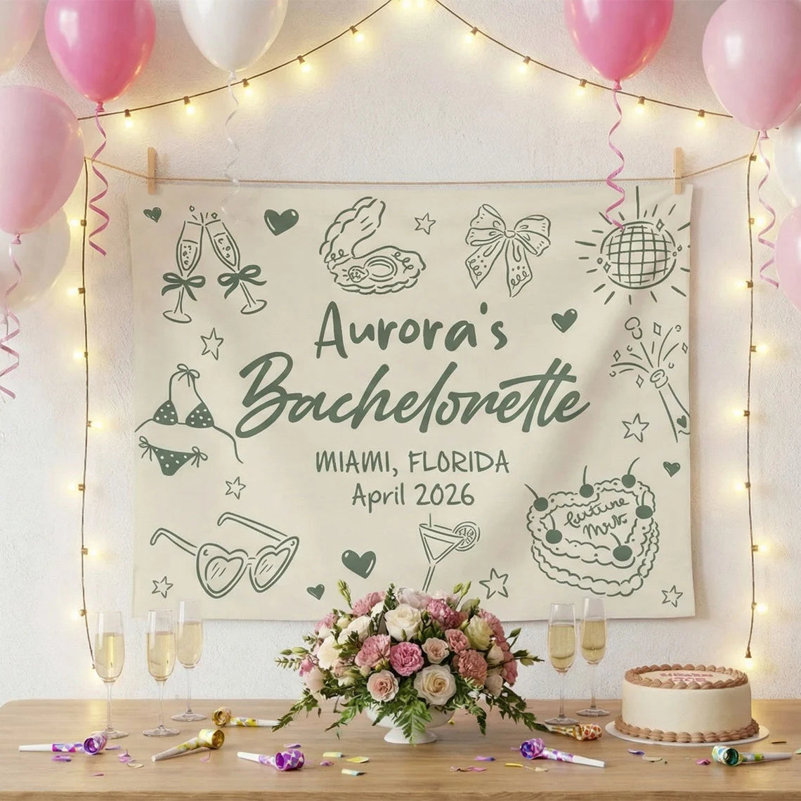 Bachelorette Party Banner Personalized Custom Name Bachelorette Backdrop Bridal Party Celebration Banner
