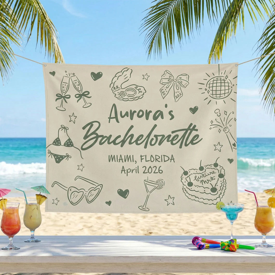 Bachelorette Party Banner Personalized Custom Name Bachelorette Backdrop Bridal Party Celebration Banner