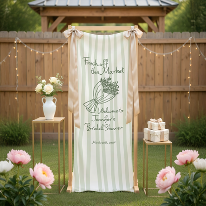 Bridal Shower Banner, Fresh Off The Market Theme Sign, Personalized Welcome Linen Decor