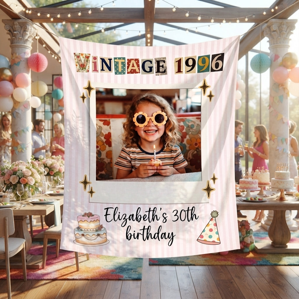 Birthday Photo Banner, Customizable Party Decor, 30th 40th 50th Birthday Tapestry Decorations