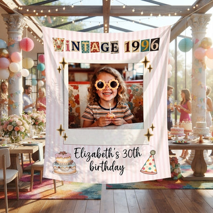 Birthday Photo Banner, Customizable Party Decor, 30th 40th 50th Birthday Tapestry Decorations