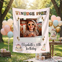 Birthday Photo Banner, Customizable Party Decor, 30th 40th 50th Birthday Tapestry Decorations