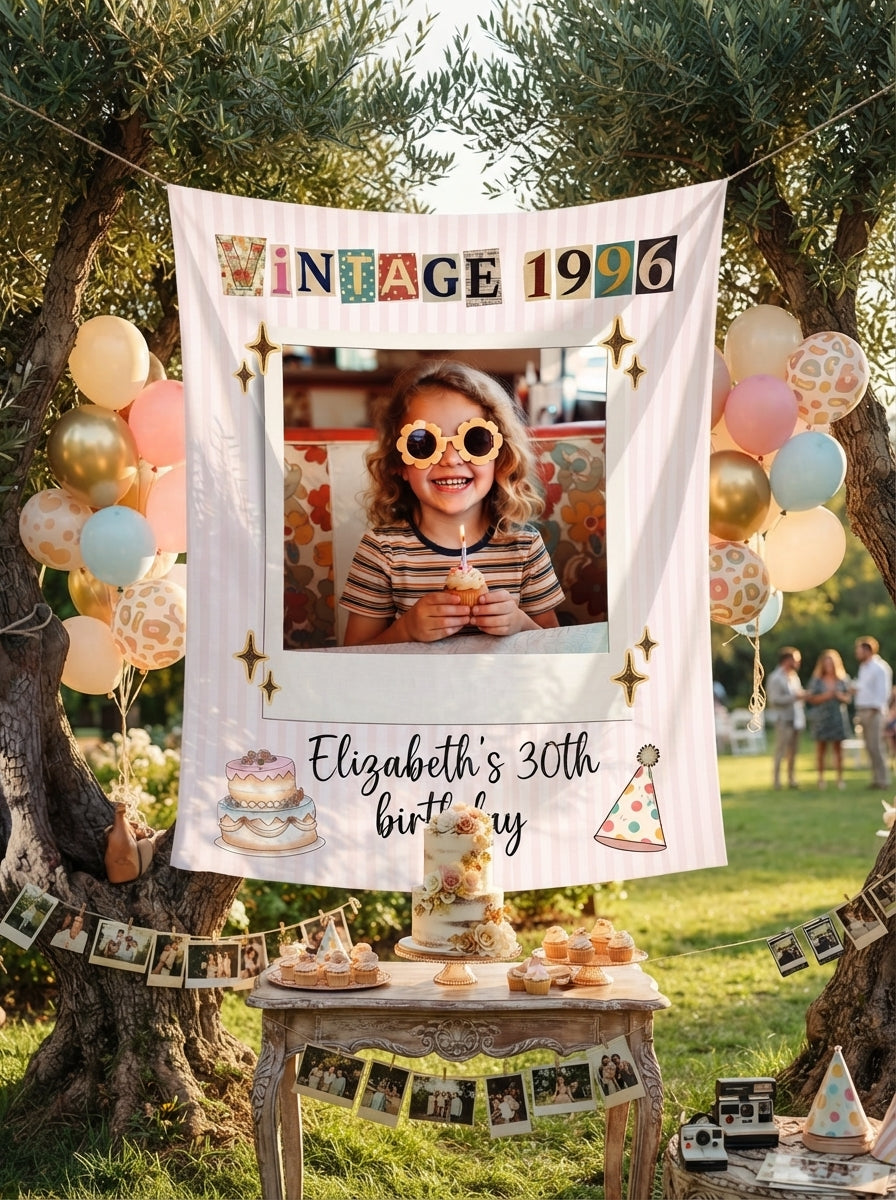 Birthday Photo Banner, Customizable Party Decor, 30th 40th 50th Birthday Tapestry Decorations