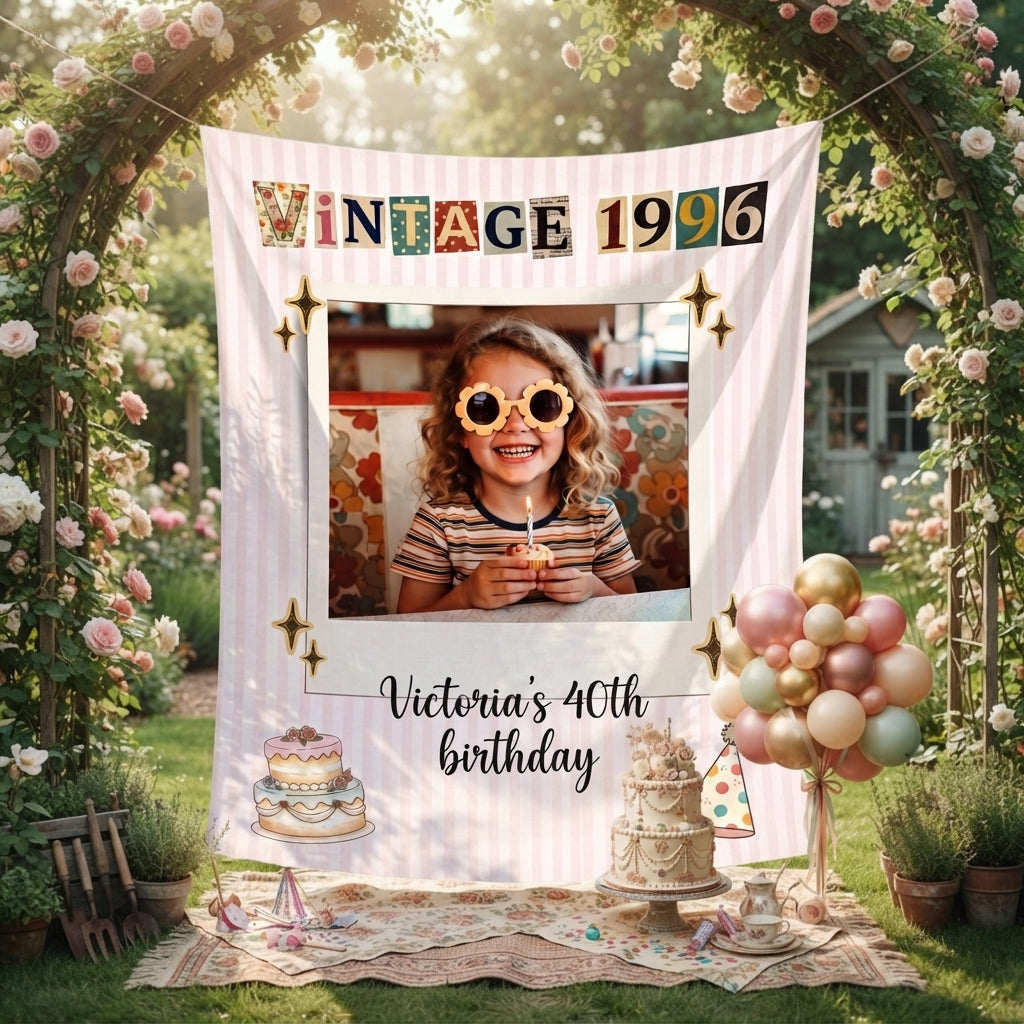Birthday Photo Banner, Customizable Party Decor, 30th 40th 50th Birthday Tapestry Decorations