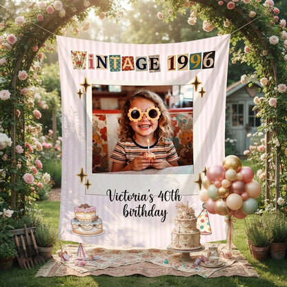 Birthday Photo Banner, Customizable Party Decor, 30th 40th 50th Birthday Tapestry Decorations
