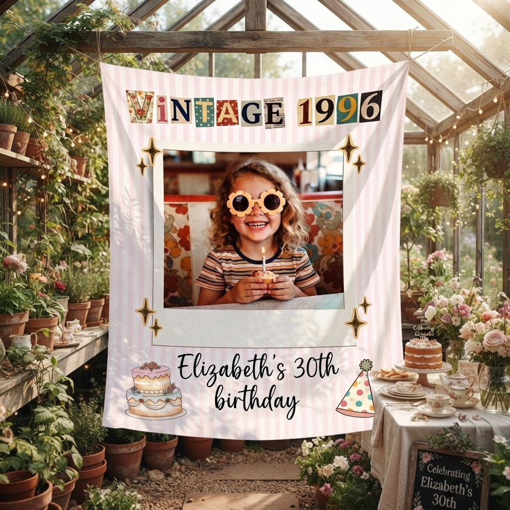 Birthday Photo Banner, Customizable Party Decor, 30th 40th 50th Birthday Tapestry Decorations